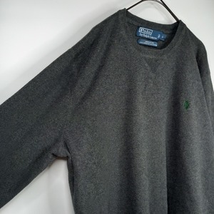 ラルフローレン　クルーネック　スウェット　セーター　ガゼット　無地　グレー　L