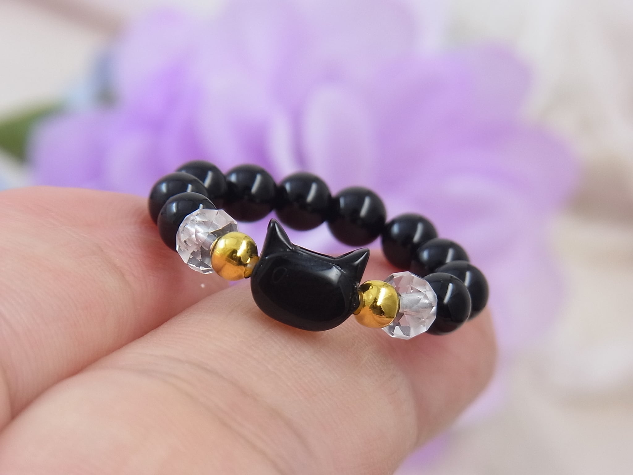 ♥黒ねこ♥リング♥プレゼント♥オニキス お守り 猫アクセサリー 大人