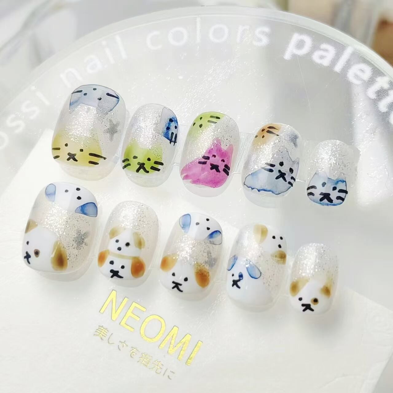おすすめ】ネイルチップ ショート イラスト ネコ 猫ちゃん わんちゃん