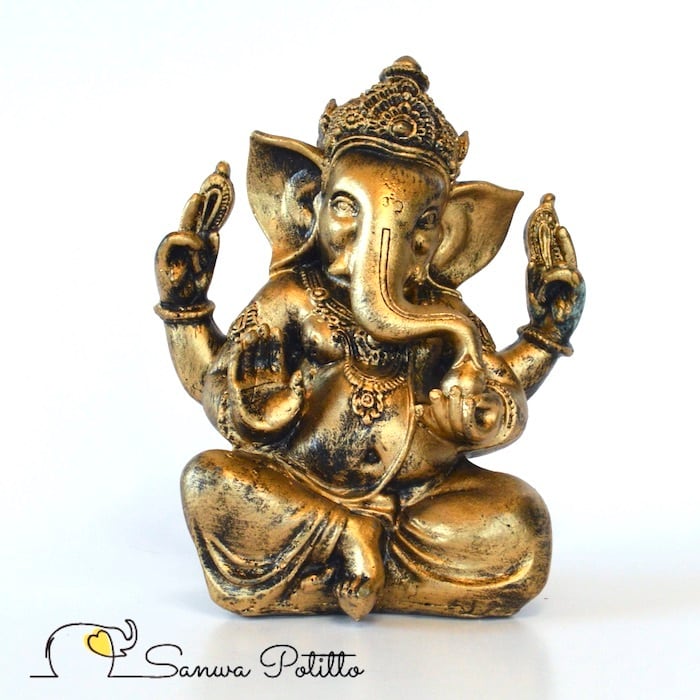 インドの神様 ガネーシャの置物 縁起物 ガネーシャ 置物 ガネーシャ像 夢を叶える象 金運アップ 開運 瞑想 商売繁盛 現世利益 ヒンドゥー教の神様 象の神様 ゾウの神様 ガナパティ 歓喜天 聖天 アンティークゴールド T 高さ16cm 三和ポチット