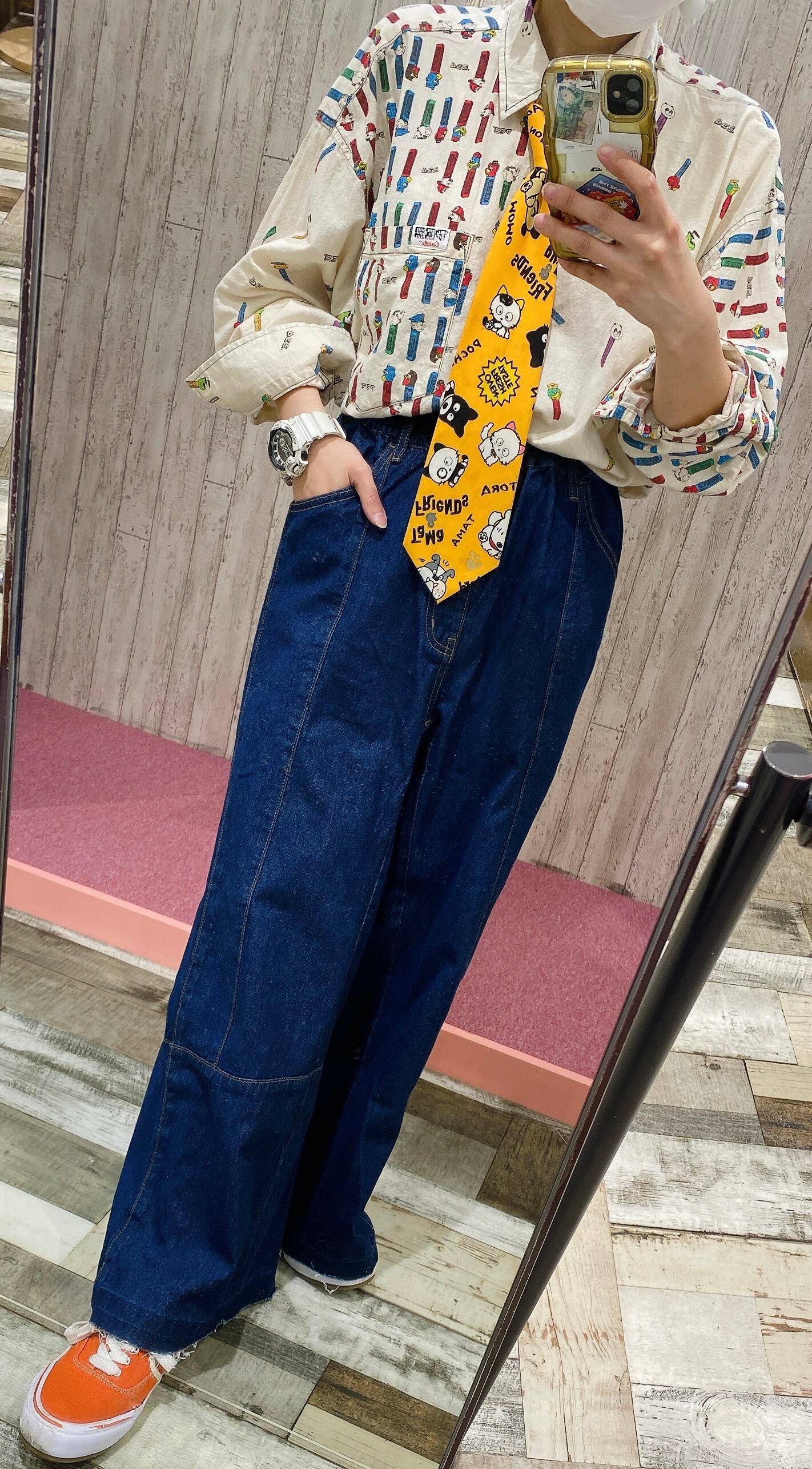 THRIFTY LOOK ワーク パンツ 異素材 切替 リメイク ハイウエスト THRIFTY LOOK ワーク パンツ 異素材 切替 リメイク ハイウエスト
