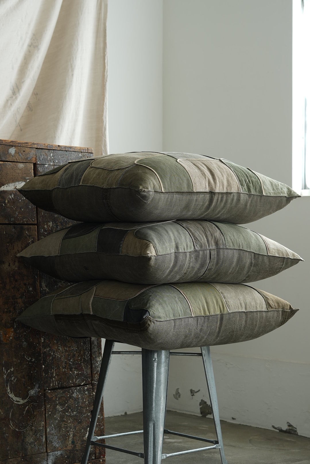 YVES ANDRIEUX - PATCHWORK CUSHION (VINTAGE FRENCH ARMY LINEN)