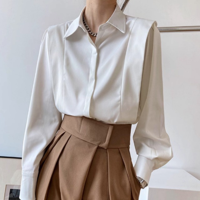 シックな襟付き長袖シャツ　21429