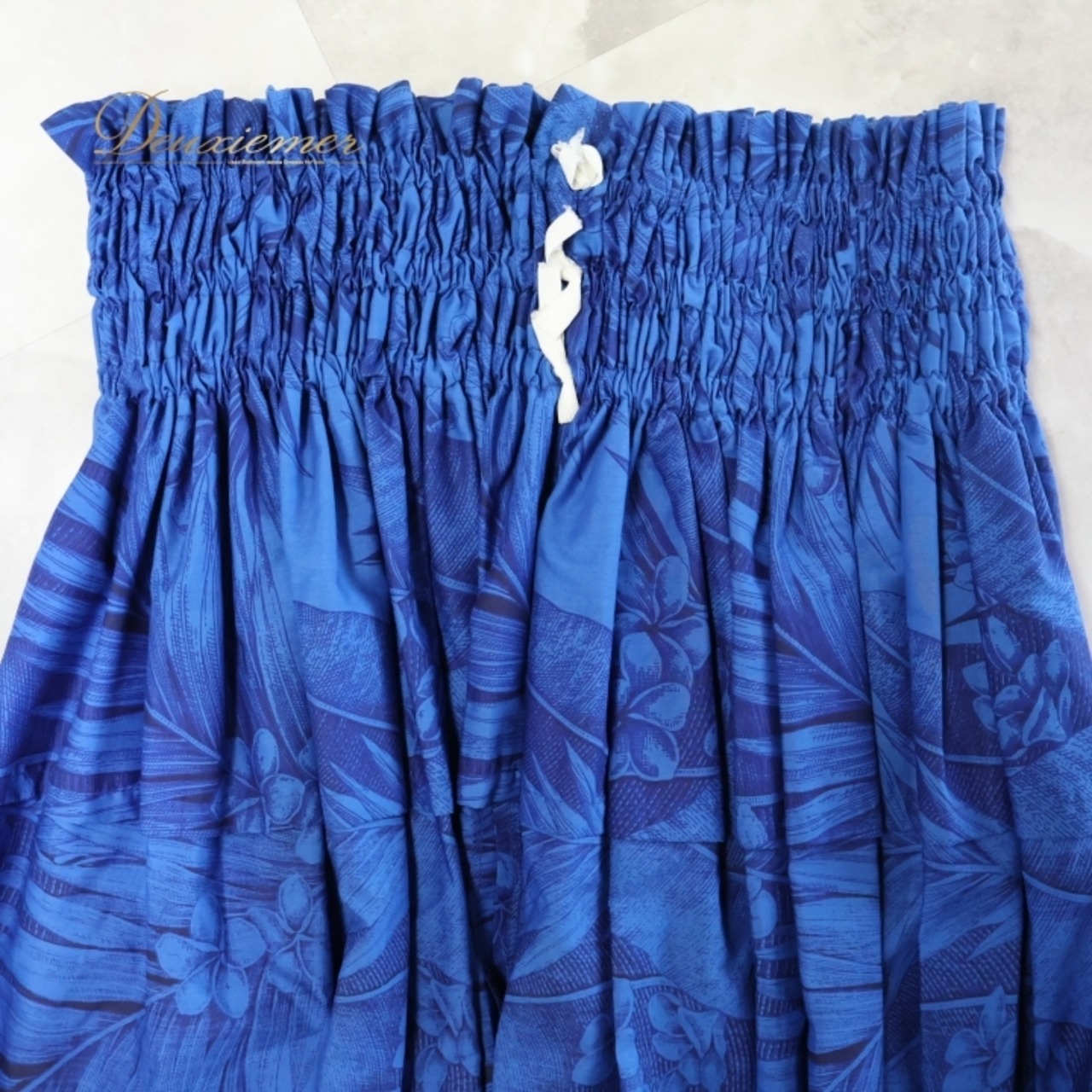 フラダンス 衣装 パウスカート ブルー系 フラ ダンス 青 プルメリア柄 シングル 花柄 鮮やか レッスン スカート 練習 ハワイアンプリント アロハ かわいい ふんわり ハワイアン