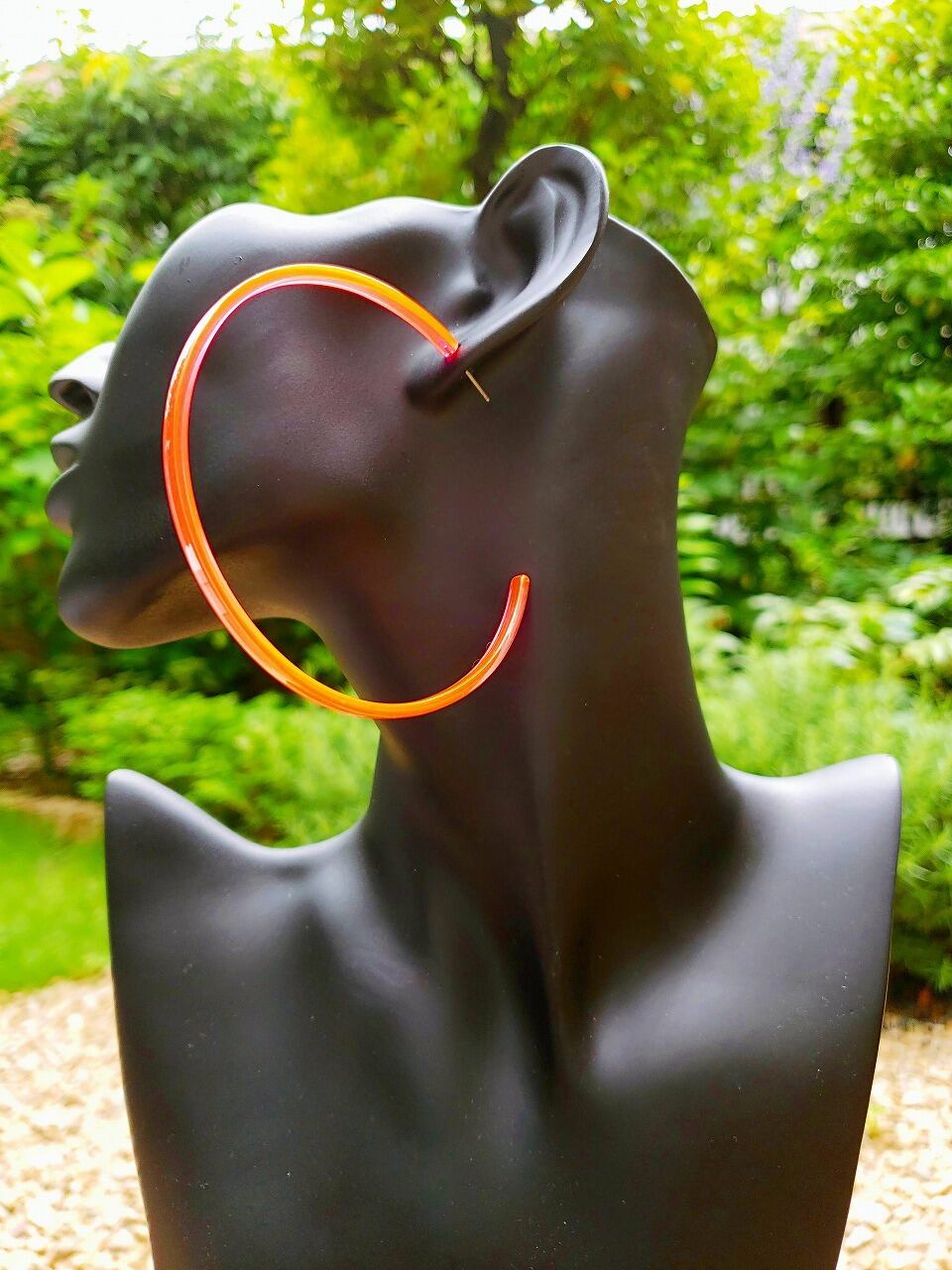 クリアフープピアス-L ピンク 蛍光 ネオンカラー ダンス クラブ イベント フェス 目立つ カラフル 軽い