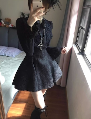 レースラウンドヨークジャガードミニワンピ ・73508 レースラウンドヨークジャガードミニワンピ ・73508