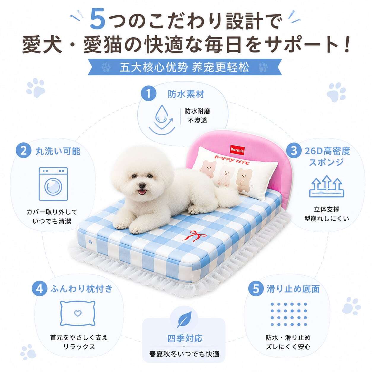 【新品未使用】ペット用ベッド 125. HANA 犬用ベッド ペットベッド 四季対応 防水 洗える ドッグ