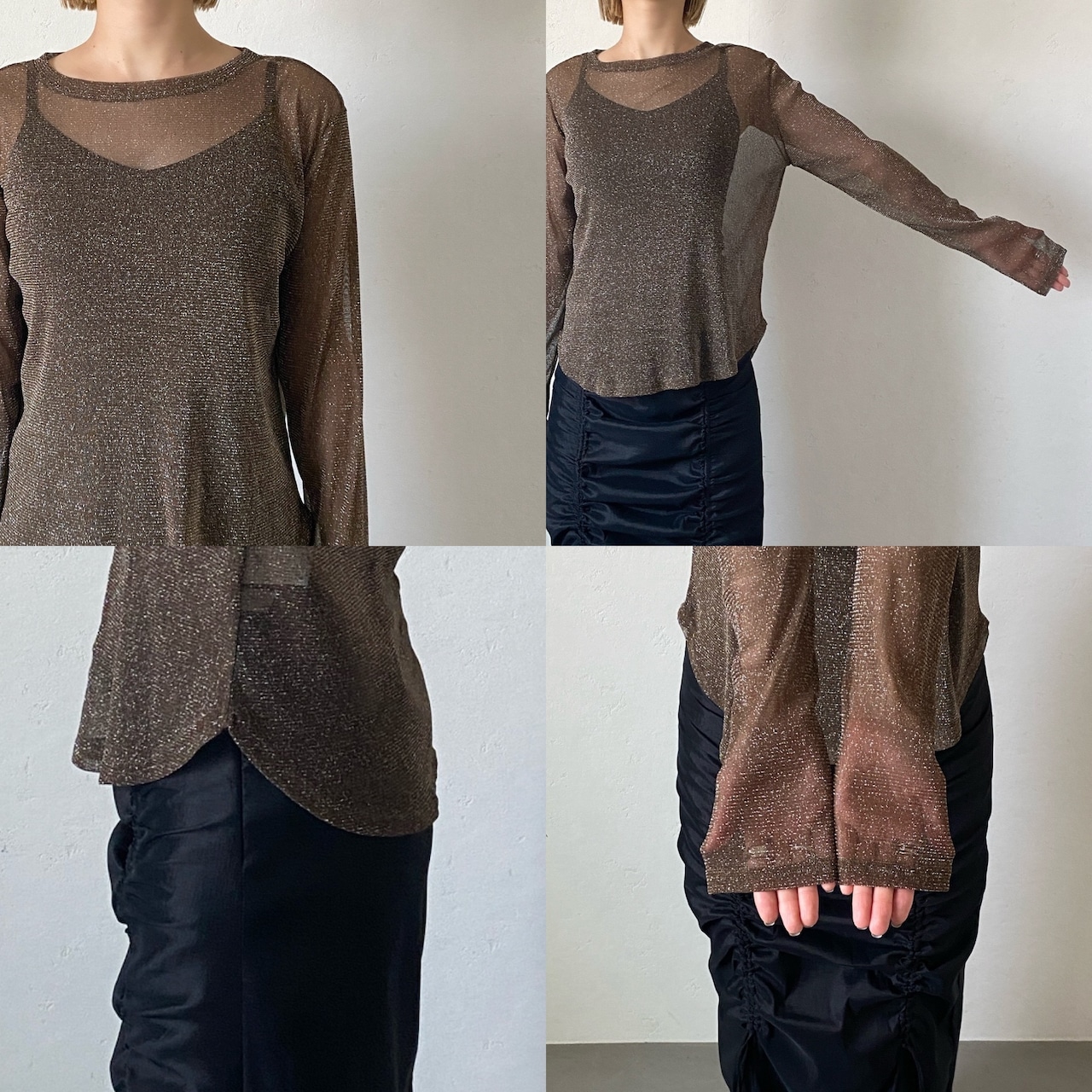 glitter sheer crewneck tops/moca