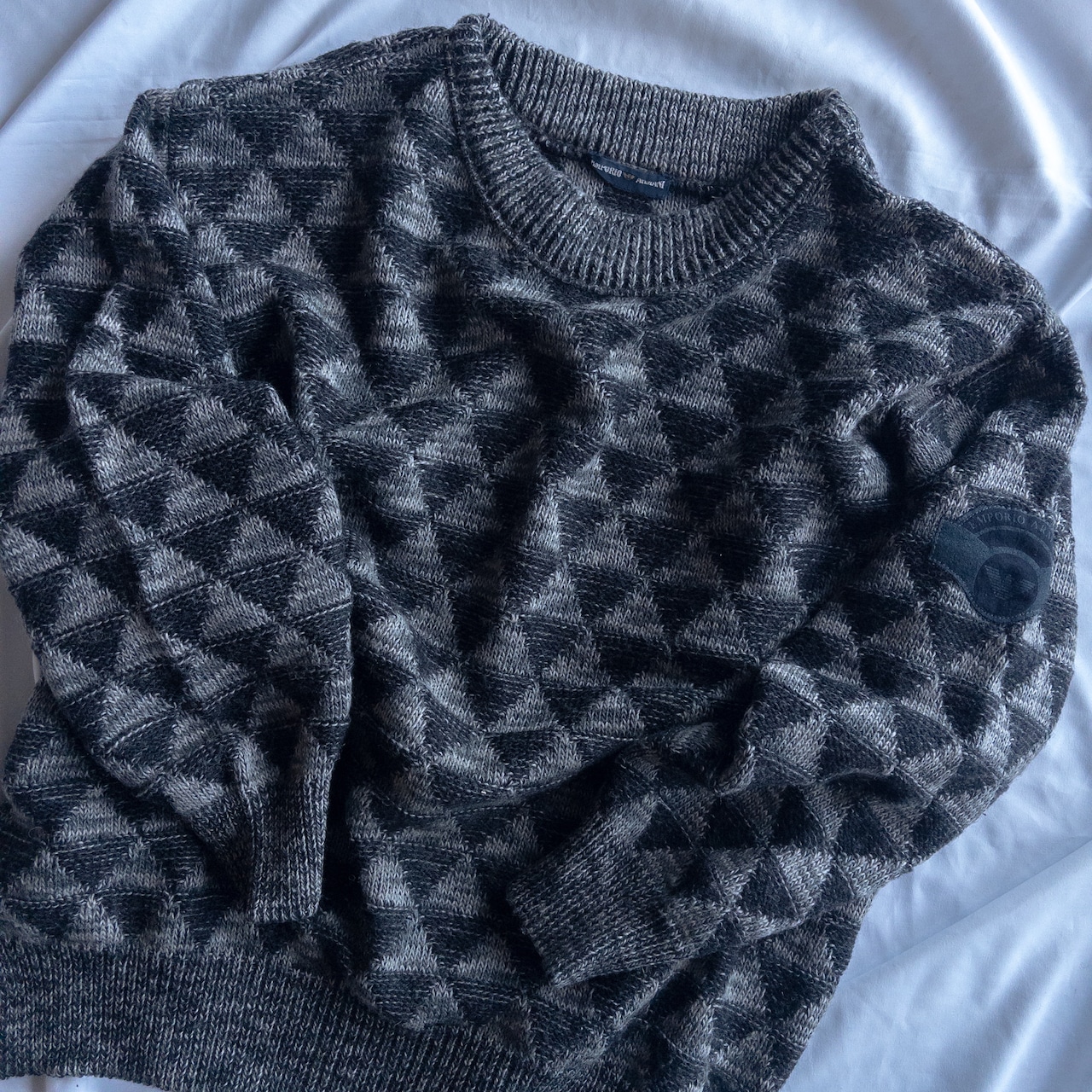 EMPORIO ARMANI Triangle Patterned Wool Knit Jumper "Grey"