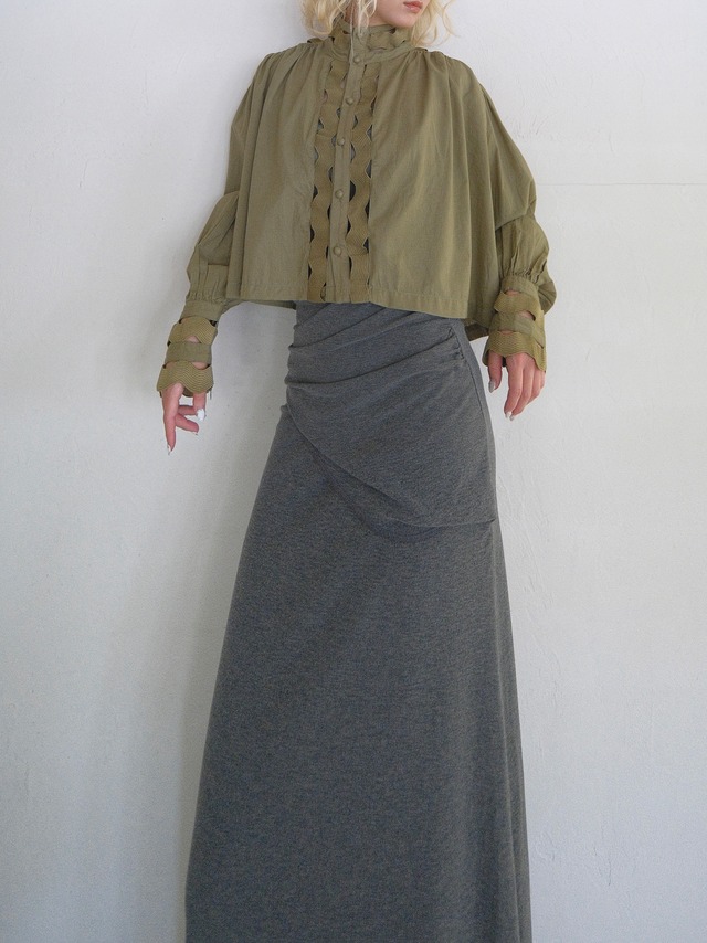 Cutwork High Neck Crop Shirt / KHAKI