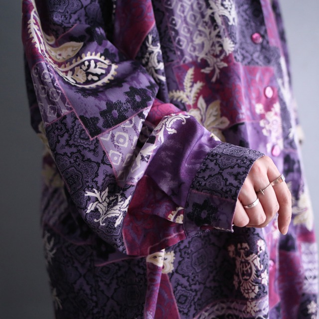 beautiful color block flower art pattern XXX over box silhouette shirt