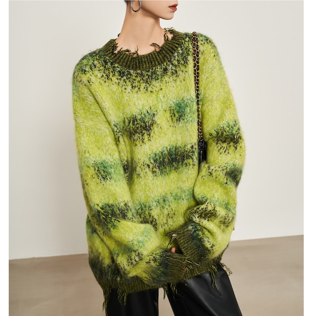 green gradient mohair knit sweater<t3240>
