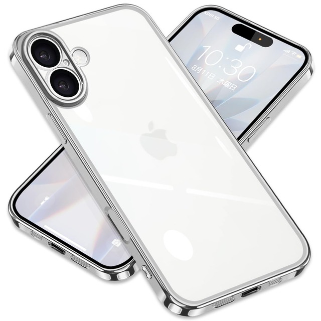 ZHUAZHULE ケース 用の iPhone17 アイフォン17 スマホケース クリア メッキ加工 耐衝撃 カバー 透明 TPU レンズ保護 ストラップホール付き 薄型 黄変防止 擦り傷防止 人気 (シルバー)