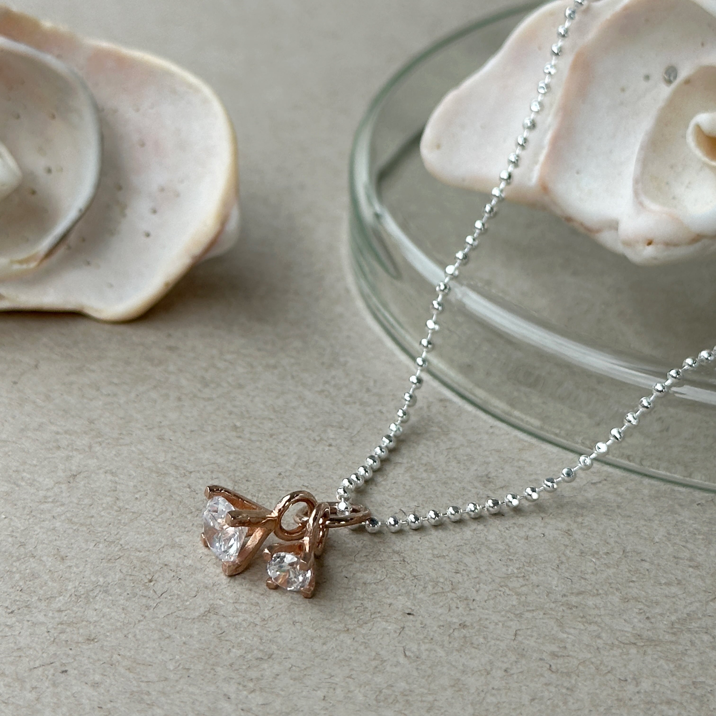 Pink Gold Coating 2粒のジルコニア ネックレス | 【公式通販】鎌倉の