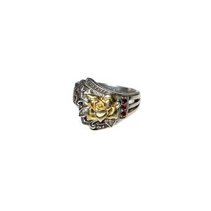 ROKUZAN silver flower motif ring set with marcasite & garnet
