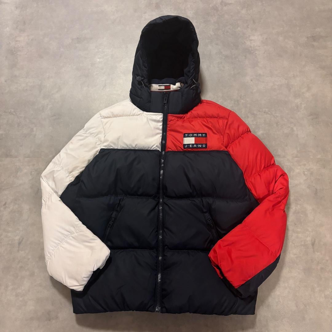 トミージーンズ ヒルフィガー ダウンジャケット フード 古着 L 紺 16537