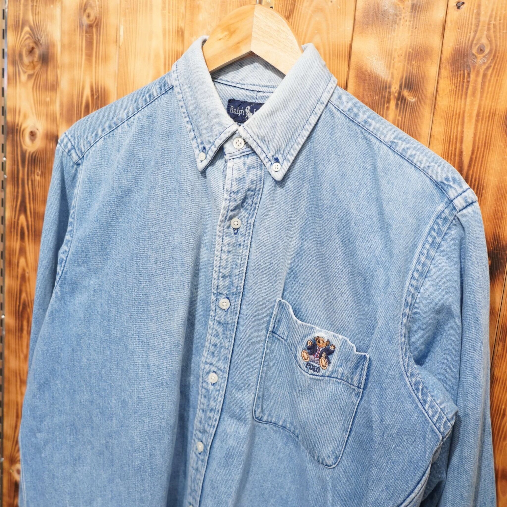 ralphlauren ポロベアー デニムシャツ S/ラルフローレン polo bear 90s