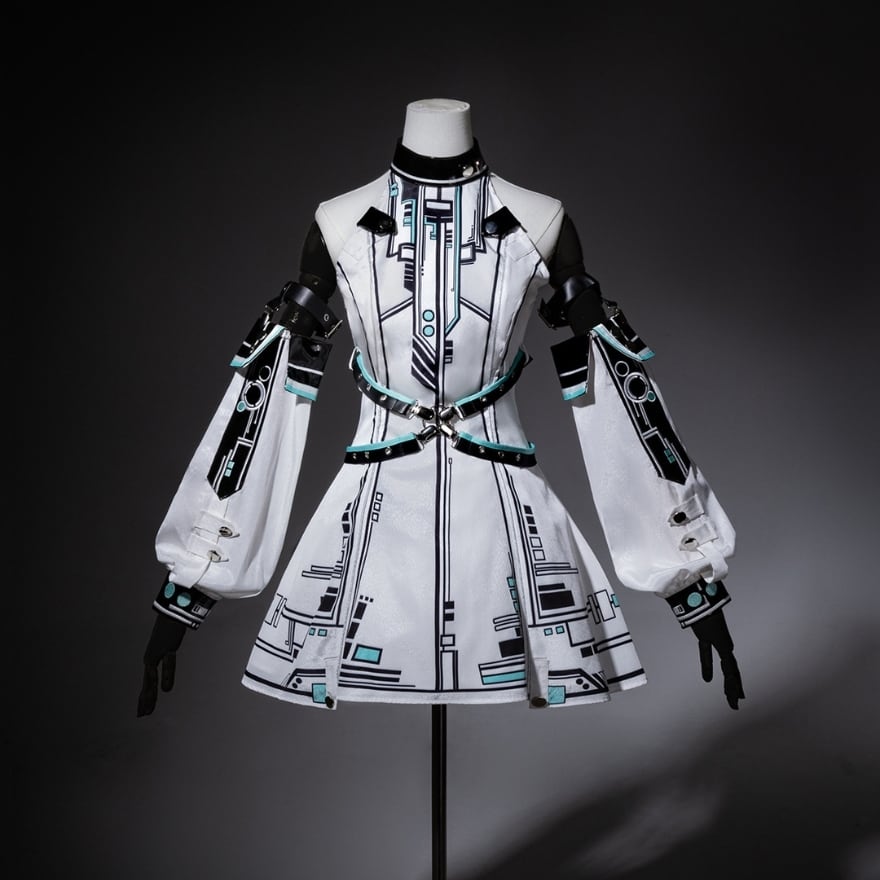 サイバーパンク サブカル 電脳 パンク 電子回路パターン セットアップ ヘッドバンド 付け袖 ワンピース イベント衣装