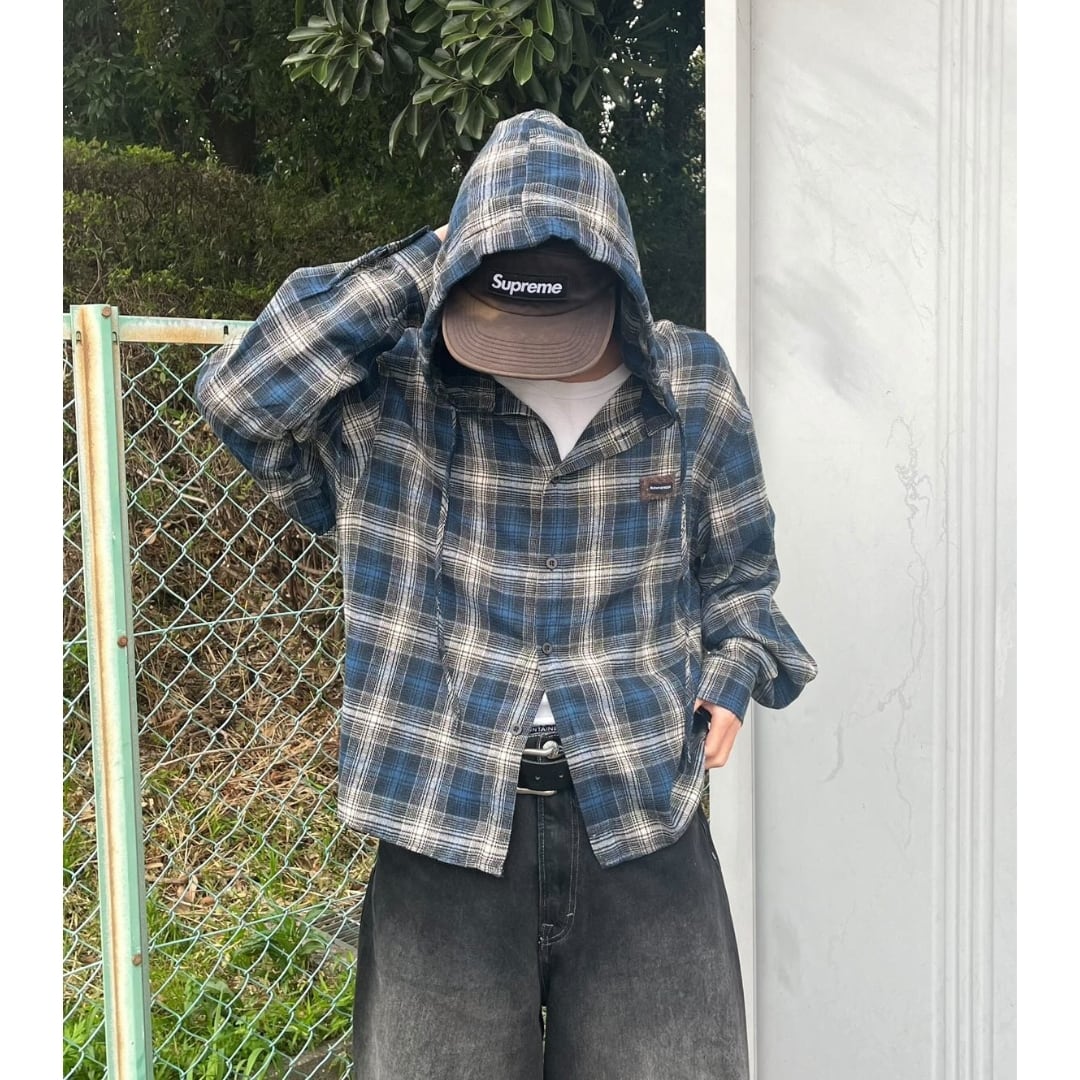 フード付きチェックシャツ el1287 | elev fashion store