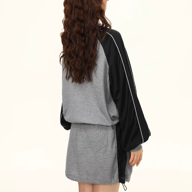 grey × black waffle sweatshirt　グレー×ブラックワッフルスウェットシャツ　J2137