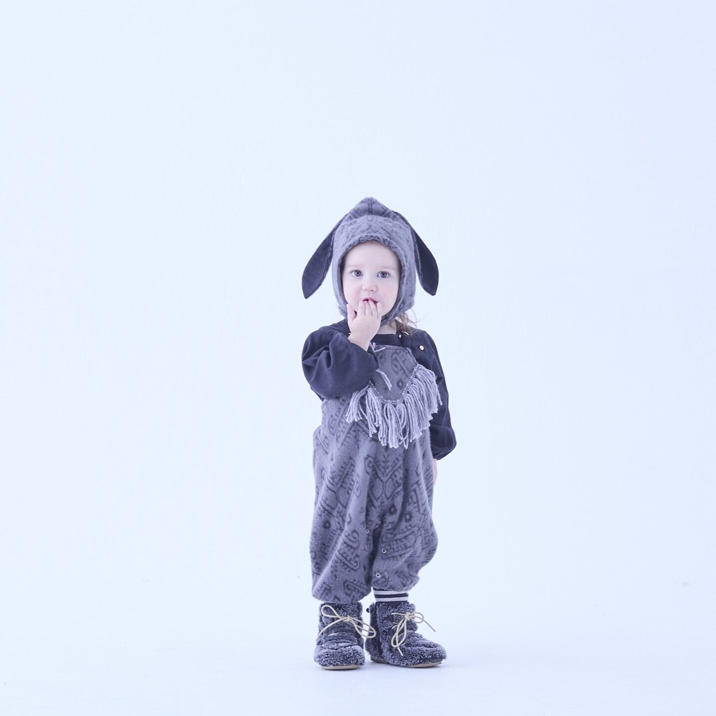 【25AW】eLfinFolk(エルフィンフォルク)Snow Jacquard Bunny Bonnet gray(S)帽子 ボンネット うさ耳 グレー