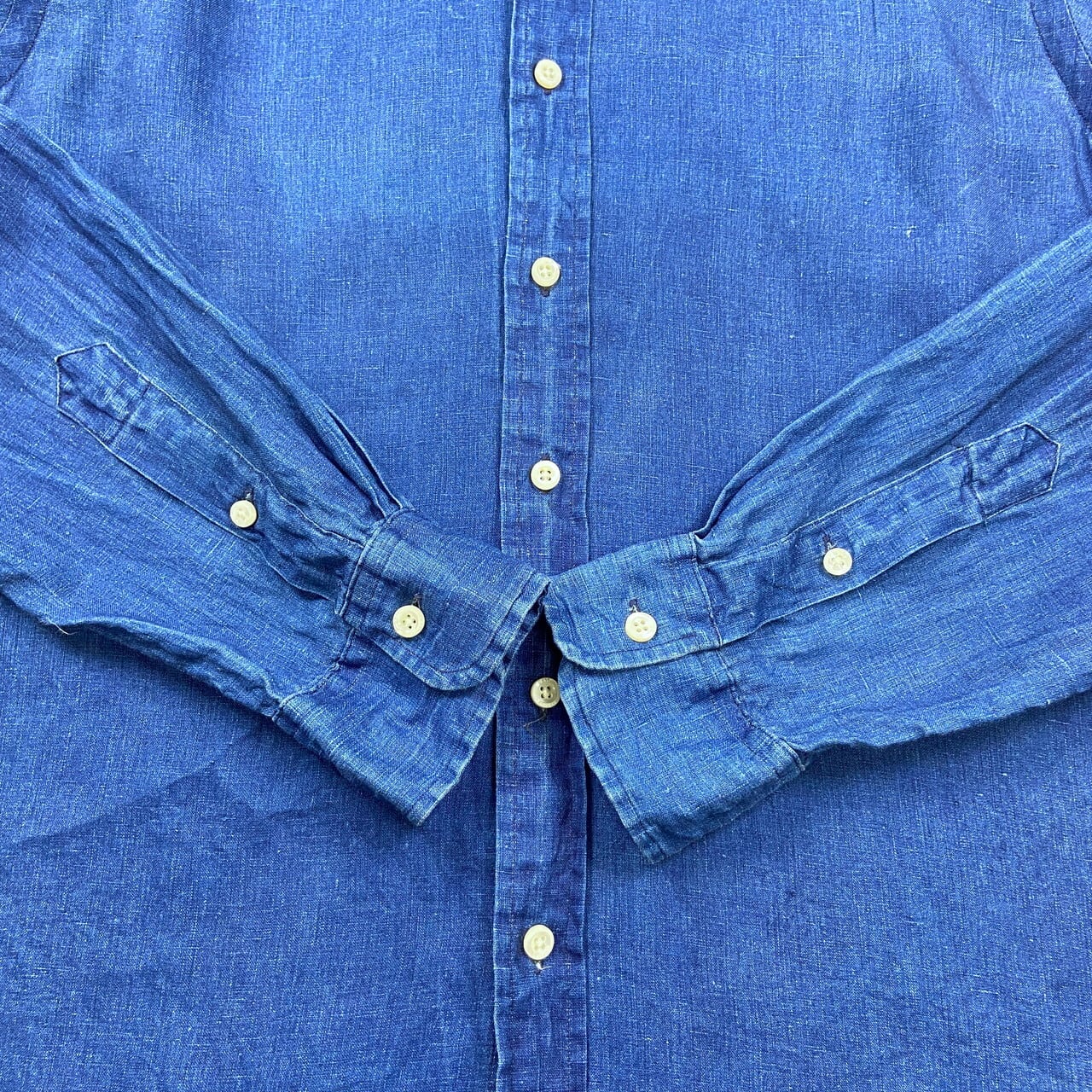 古着 ラルフローレン インディゴリネンシャツ L ポロ ラルフローレン 無地 リネン サファリシャツ インディゴ M