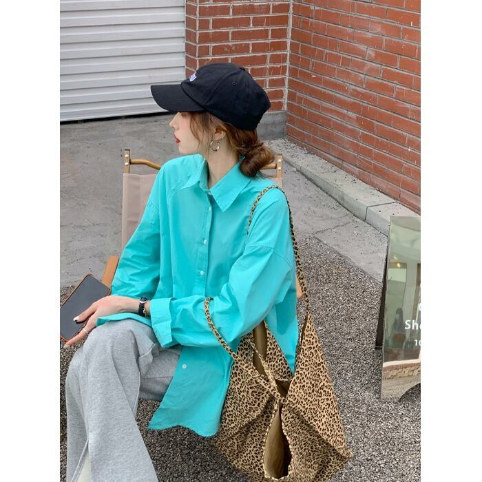 ソリッド カラーシャツ レディースルーズスプリングジャケット ロング 春物 ソリッドカラー モンロー45714266590