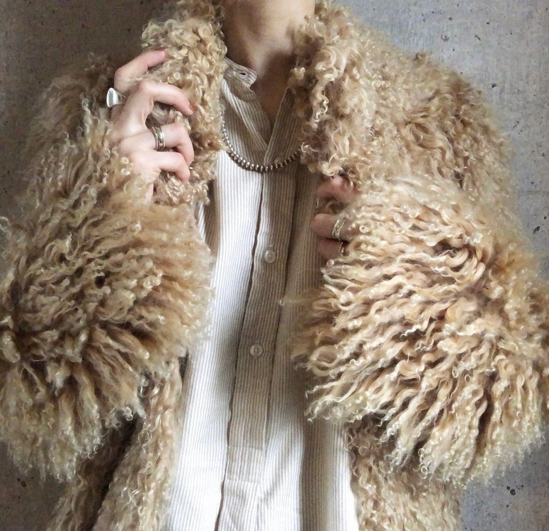 curly real fur coat | brown vintage