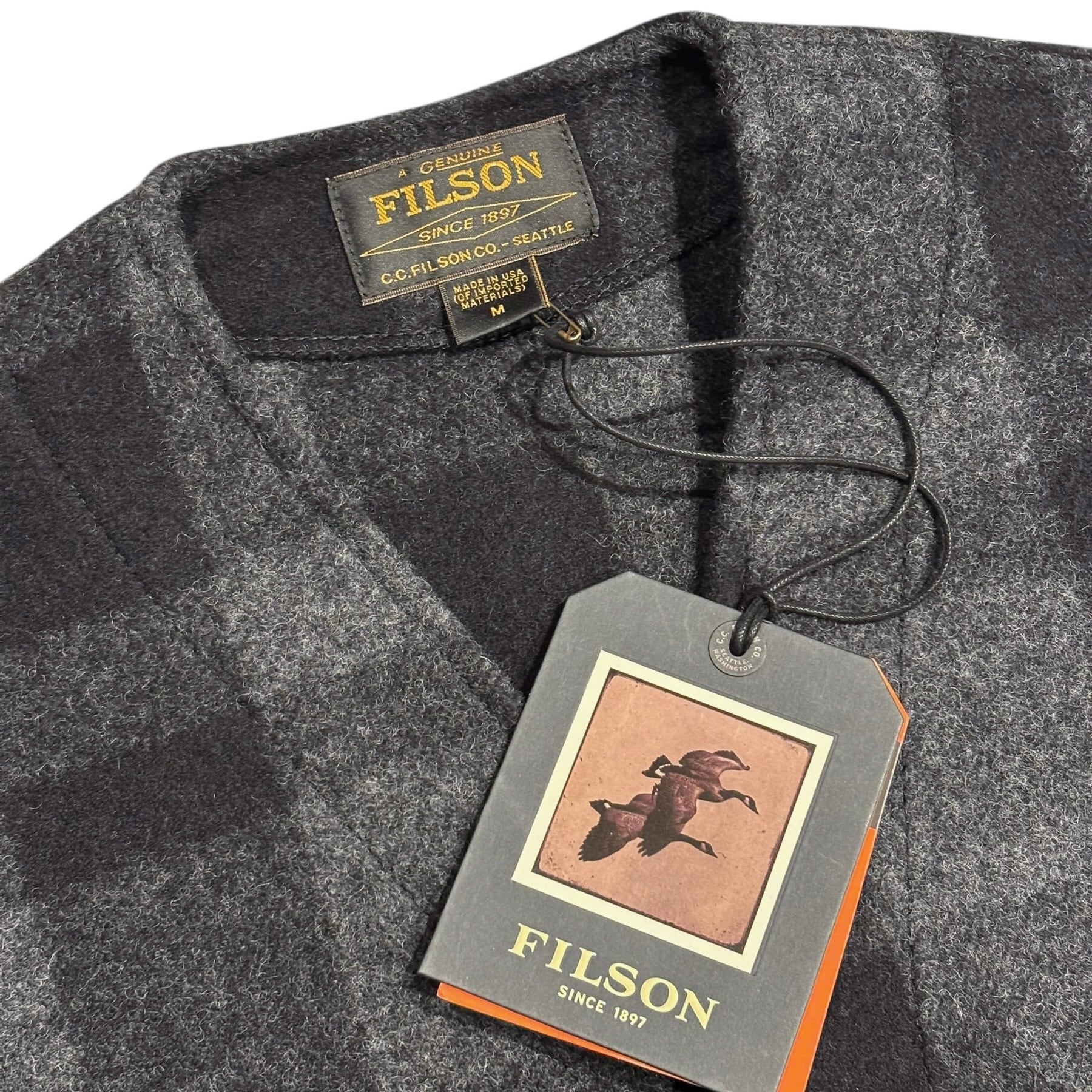 FILSON / MACKINAW WOOL VEST Charcoal/Black Plaid - Made in USA