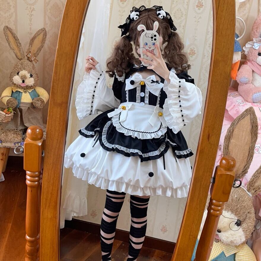 ゆめかわ ワンピース メイド服 中華ロリータ トランペットスリーブ