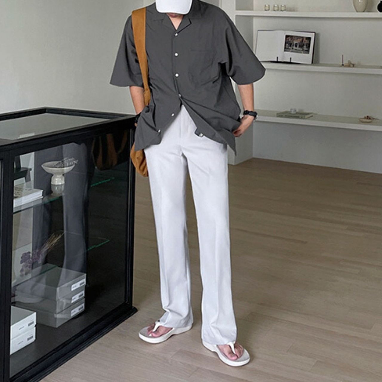 ルーズ開襟シンプル半袖シャツ　MT0080435