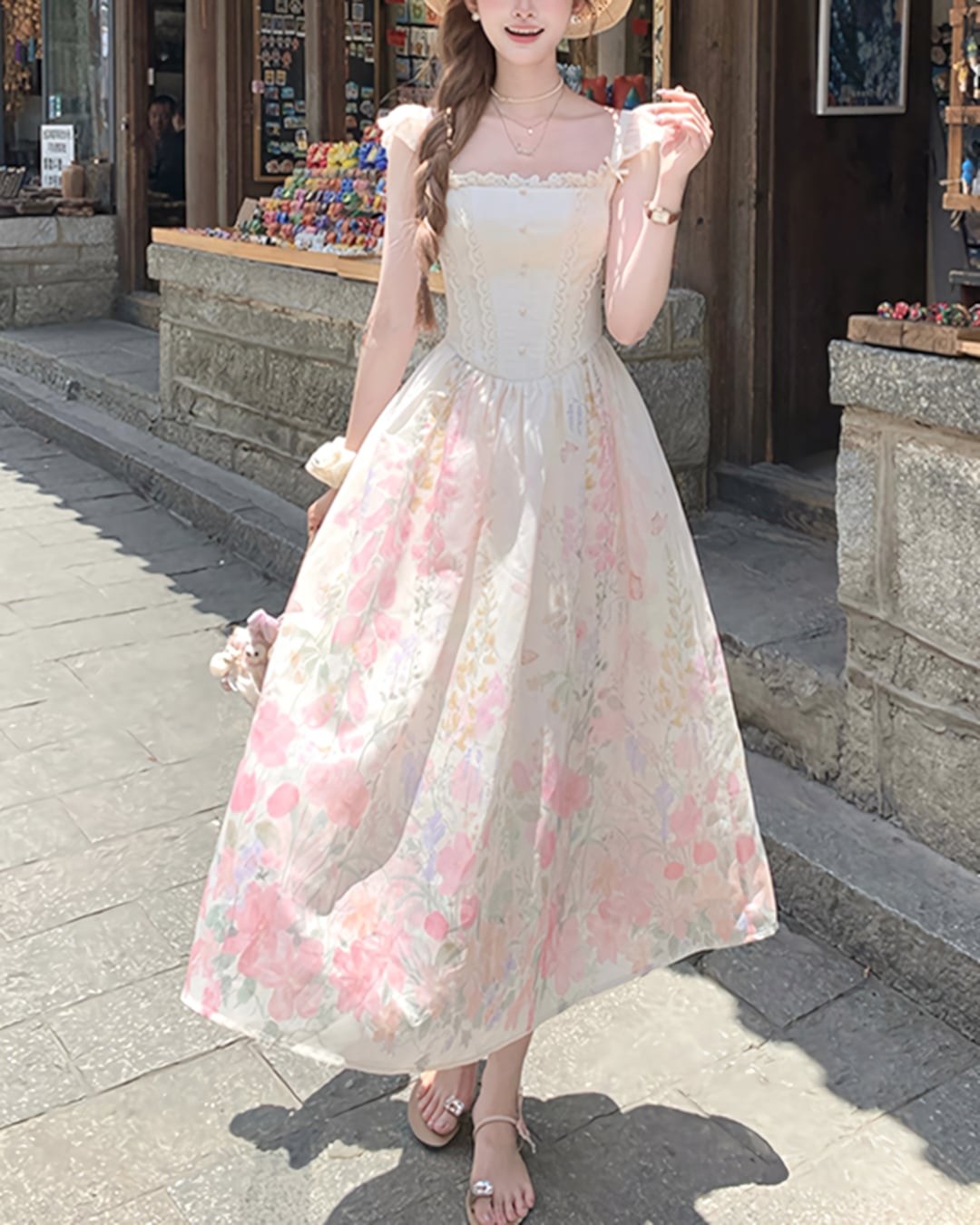 ピンクガーデンレースフリルワンピース 2506089