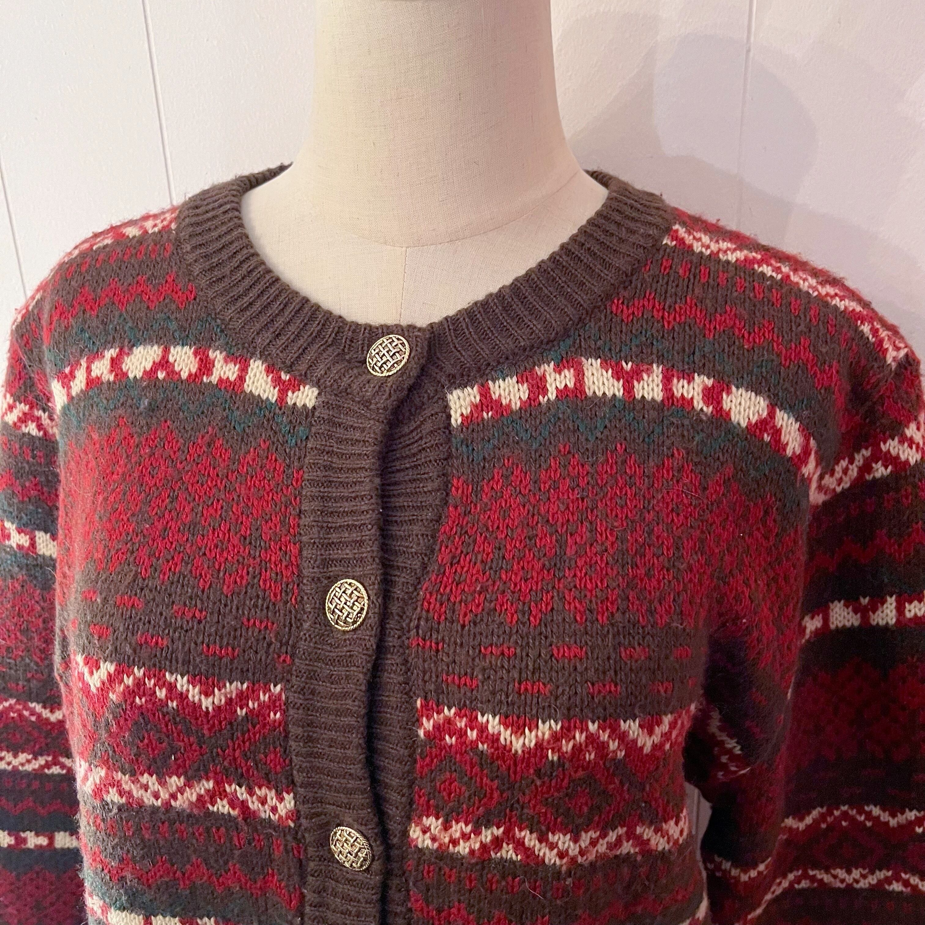 bordeaux × brown knit cardigan