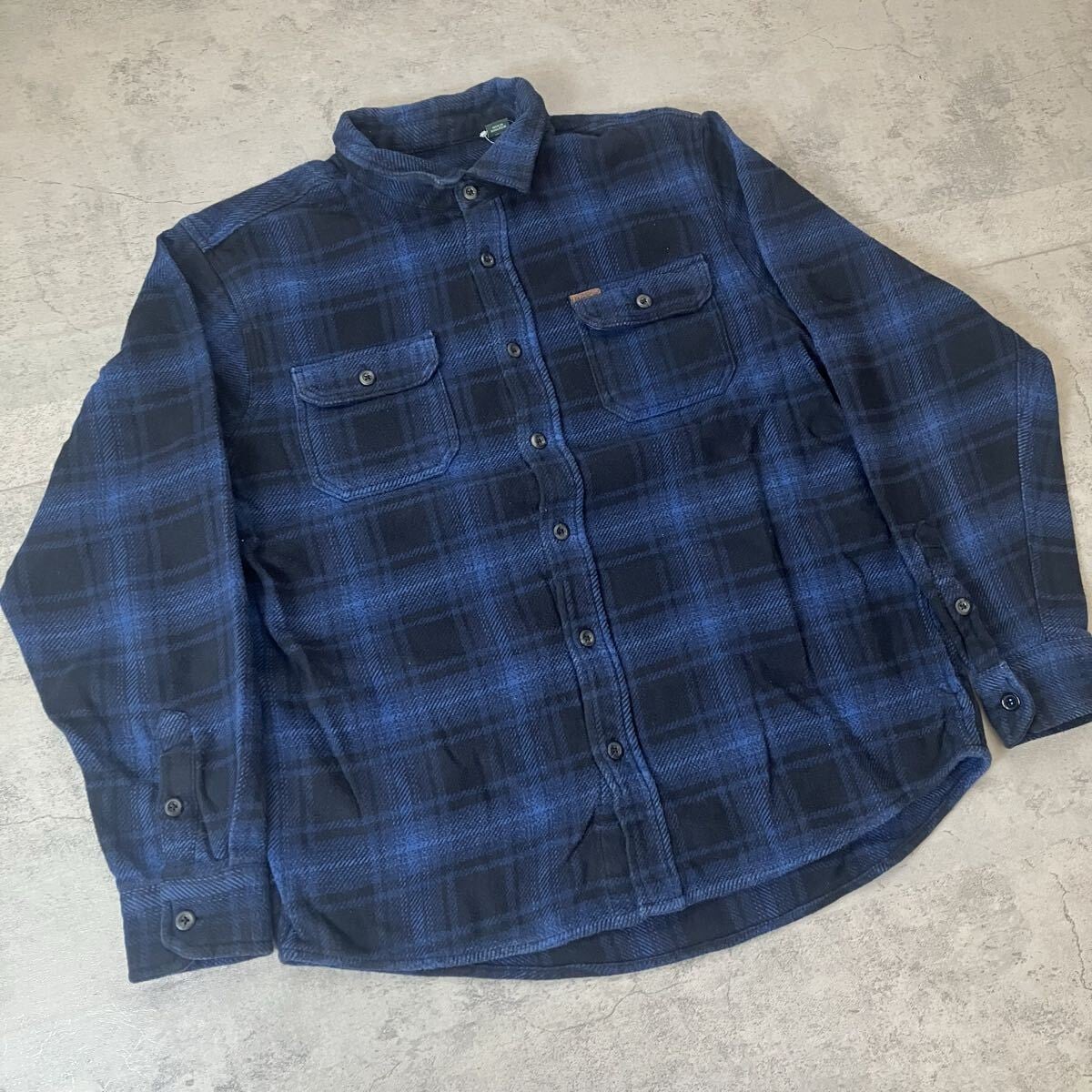 あ*な様 ORVIS 00s ヘビネル ハンドポケット L size オンブレ 00s ORVIS ヘビーネルシャツ Lサイズ ブルーチェック フランネルシャツ