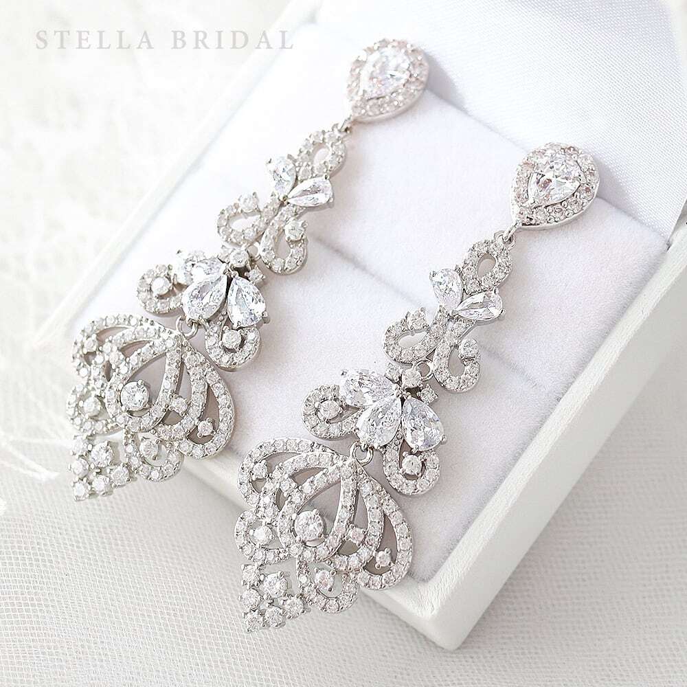 【OUTLET】キュービックジルコニア ウェディングピアス&イヤリング シャンデリア アラベスクII