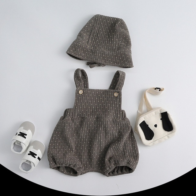 【BABY】韓国風　ドット柄サロペット＆帽子