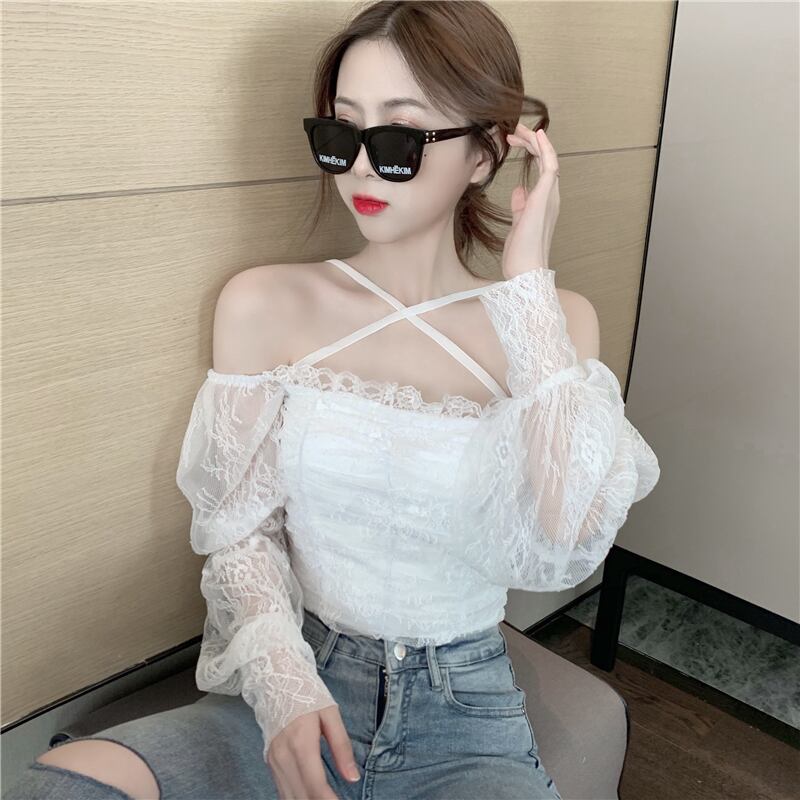 スプリングオータムレースシャツ ショートレディース ロング 春物 秋物 レースアップ ドラファッションホール70145691794