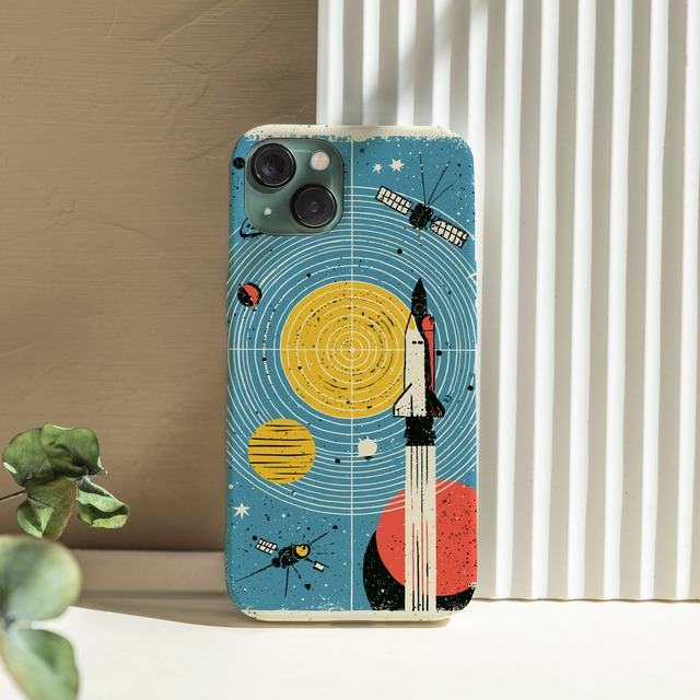 受注生産 iPhoneケース 黄色い惑星と軌道線の宇宙図｜レトロ宇宙 RFSP023B