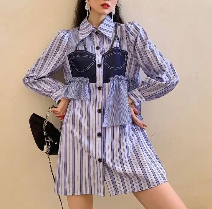 ビスチェドッキングストライプシャツ