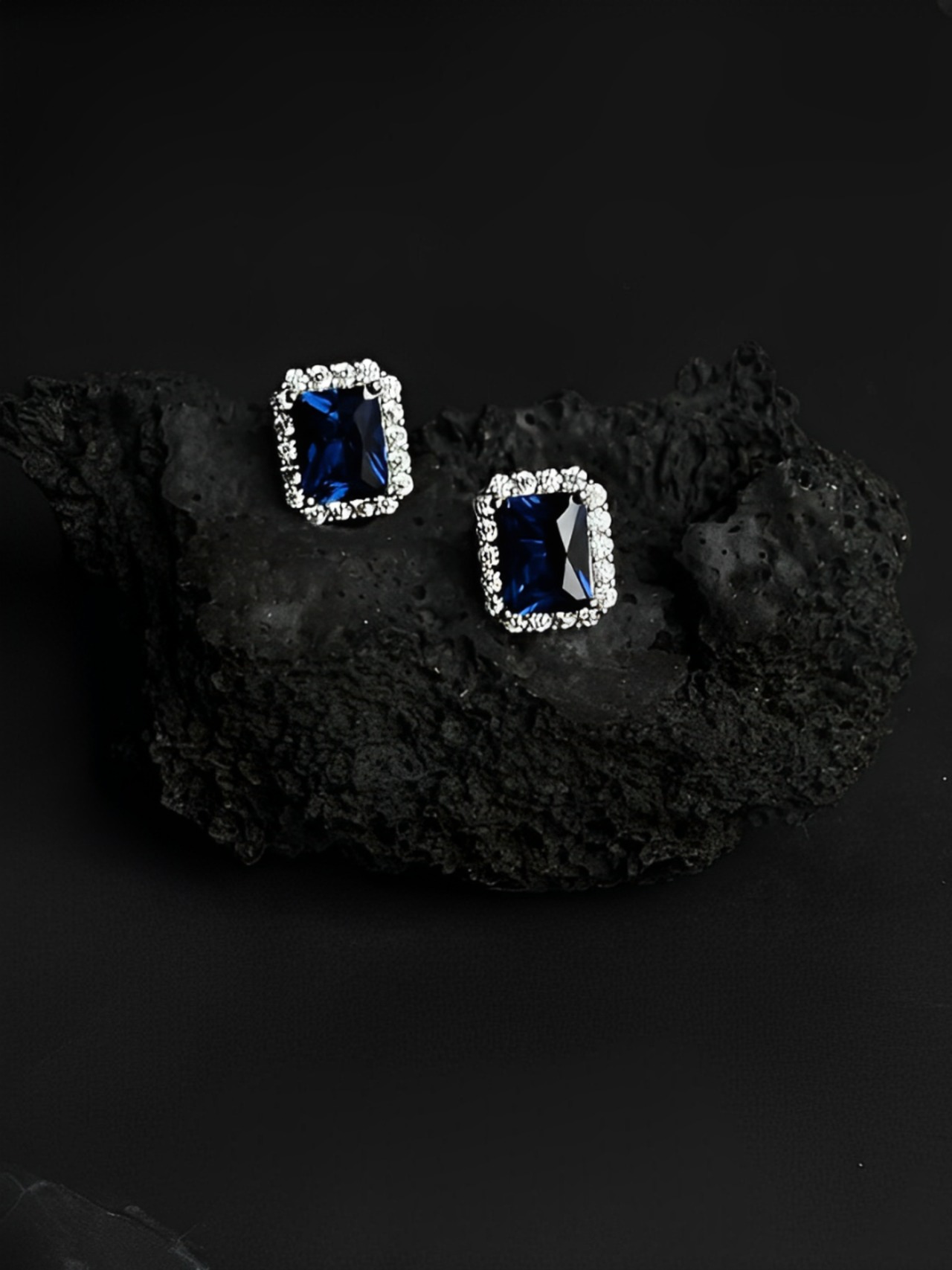 Dark blue zircon stud earrings【H00065】