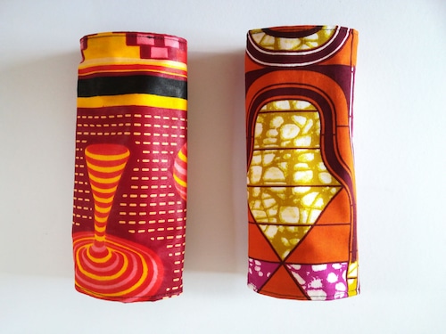 【西アフリカWAX布】抱っこ紐よだれカバー(ファンシー×オレンジ・2枚組)リバーシブル