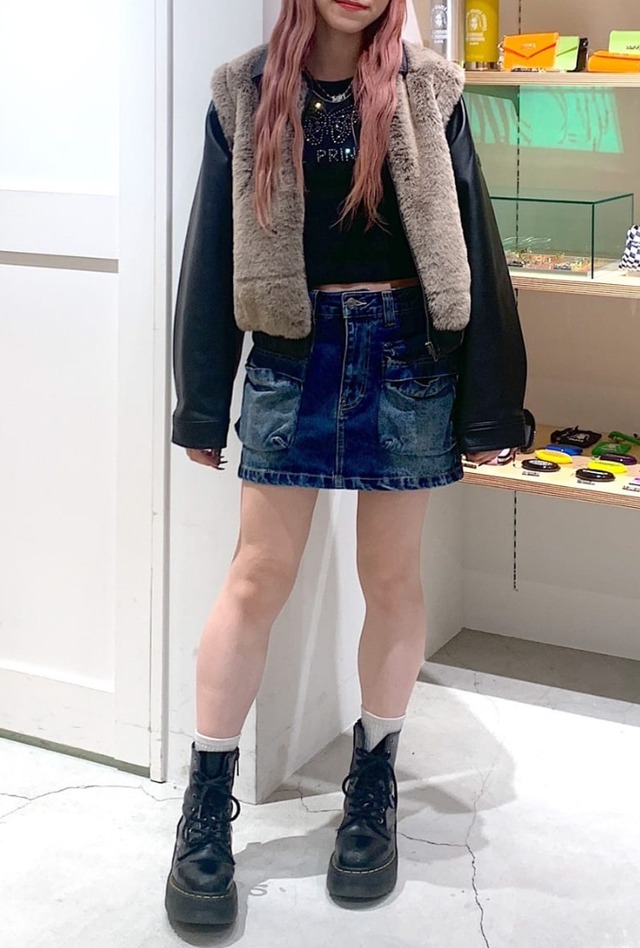 X-girl】FAUX FUR CONVERTIBLE JACKET フェイクファー フェイクレザー