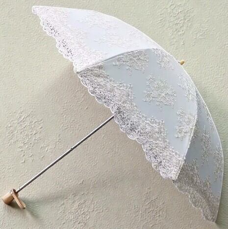 晴雨兼用レース張り折りたたみ傘 ホワイト | 刺しゅうと雑貨の店さくら