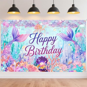 【数量限り】マーメイド バースデー タペストリー 誕生日 人魚姫 飾り付け 72×44インチ 大判 Happy Birthday タペストリー 写真背景 壁飾り デコレーション パーティー お祝い 女の子 男の子
