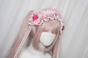 ♡【Sayakadoll original】【受注生産】 いちごとお花のパステルギンガムチェック柄 フリルレースリボンヘッドドレス cherry pink ♡
