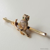 英国アンティークジュエリー 15ct・9ctゴールド フクロウ バーブローチ(鑑別書付)