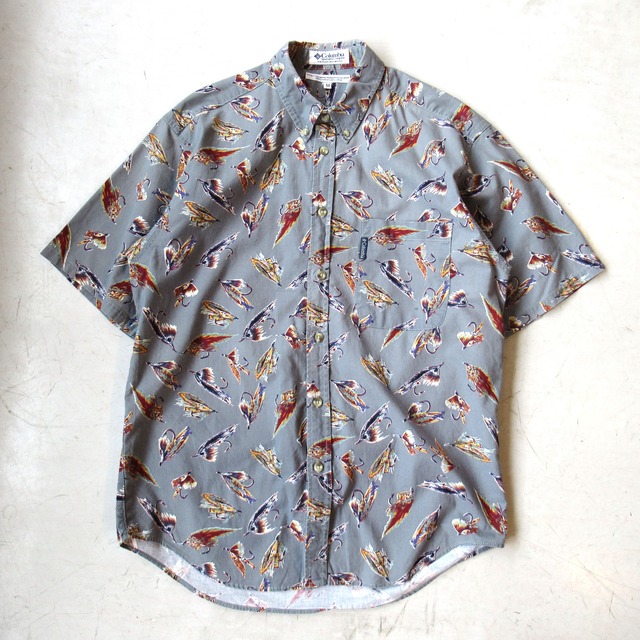 90S COLUMBIA LURE PATTERN S/S SHIRT【M】