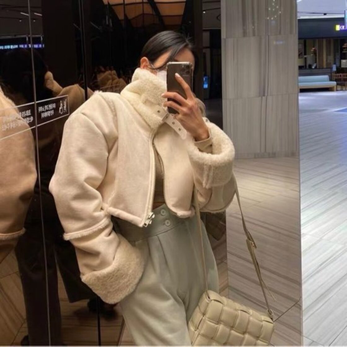 ムートンジャケット クロップドジャケット ショート丈 フェイク  