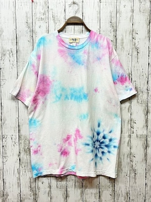 タイダイ染め Tie-dye Tシャツ　XLサイズ　曼荼羅　　ブルー×ピンク　ムラ染め　Hippies Dye HD19-74
