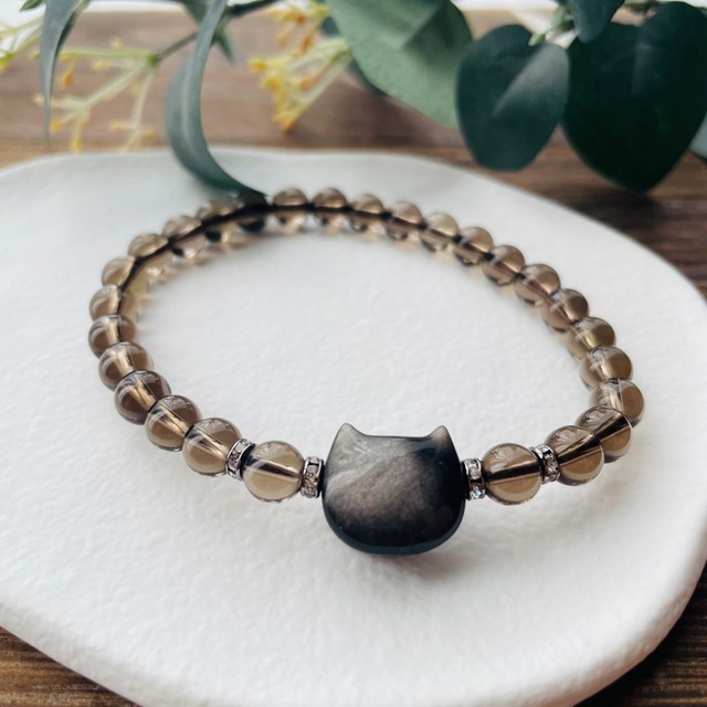 18-②猫×パワーストーン｜ブレスレット｜浄化・集中力UP｜ ネコ ねこモチーフ 猫雑貨 猫グッズ アクセサリー 天然石  プレゼント ギフト レディース